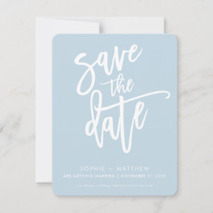 SAVE THE DATE modern calligraphy script pale blue