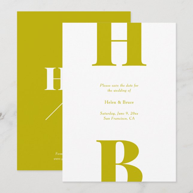Save The Date Modern Chartreuse Typography Monogram Wedding (Devant / Derrière)