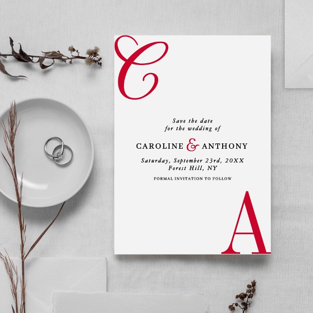 Save The Date Modern Cherry Coded Minimalist Monogram Wedding (Créateur téléchargé)
