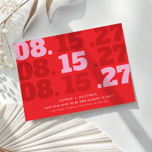 SAVE THE DATE modern chunky type date red pink