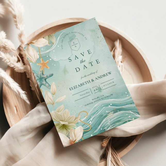 Save The Date Modern Coastal Wave Floral Wedding (Créateur téléchargé)