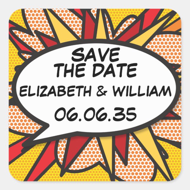 Save the Date Modern Cool Fun Square Sticker (Front)