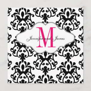 Save The Date Modern Damask Hot Pink Wedding