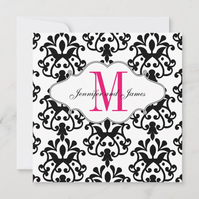 Save The Date Modern Damask Hot Pink Wedding (Front)