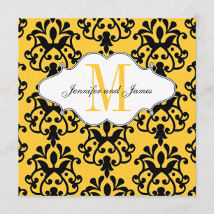 Save The Date Modern Damask Yellow Wedding