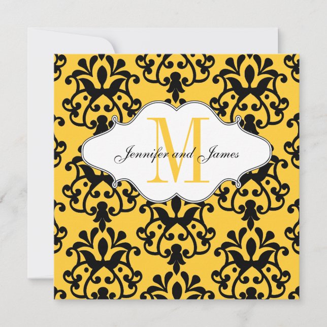 Save The Date Modern Damask Yellow Wedding (Front)