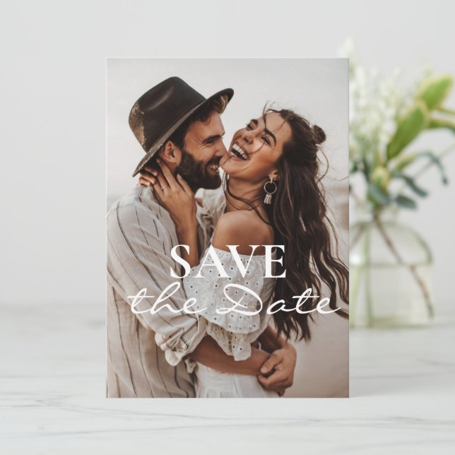 Save The Date Modern Elegant 2 Photo Wedding Enregistrer les Dat (Debout devant)