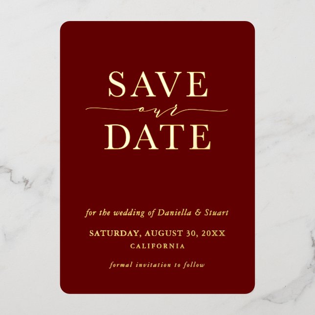 SAVE THE DATE modern elegant minimal maroon (Front)