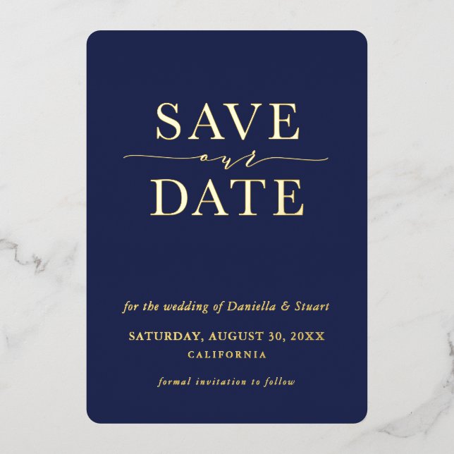 SAVE THE DATE modern elegant minimal navy blue (Front)