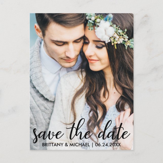 Save The Date Modern Engagement Photo Postcard SB (Front)