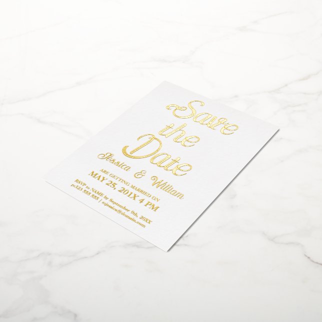 Save the Date Modern Foil Typography Design 3 Foil Invitation Postcard (Rotated)