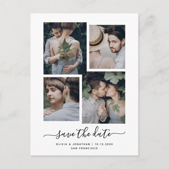 Save the Date | Modern Four Photo Collage Postcard (Front)