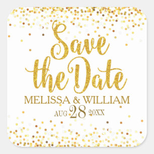 Save The Date Modern Glitter Text Design Square Sticker