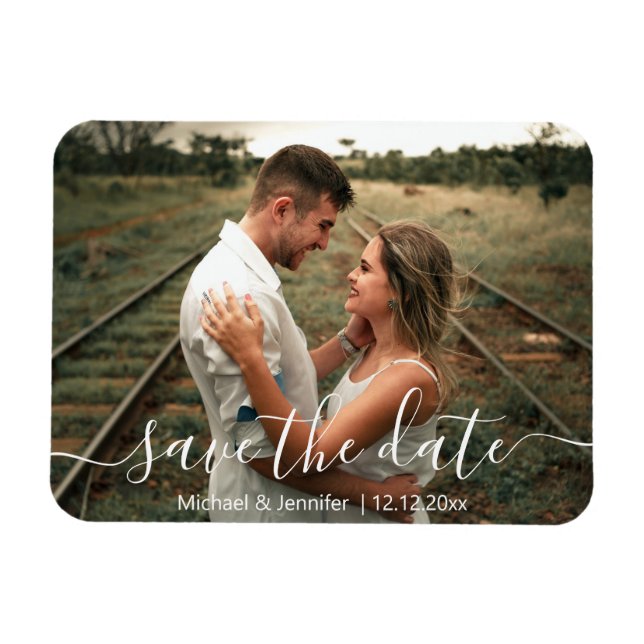 save the date  modern handwriting wedding photo magnet (Horizontal)