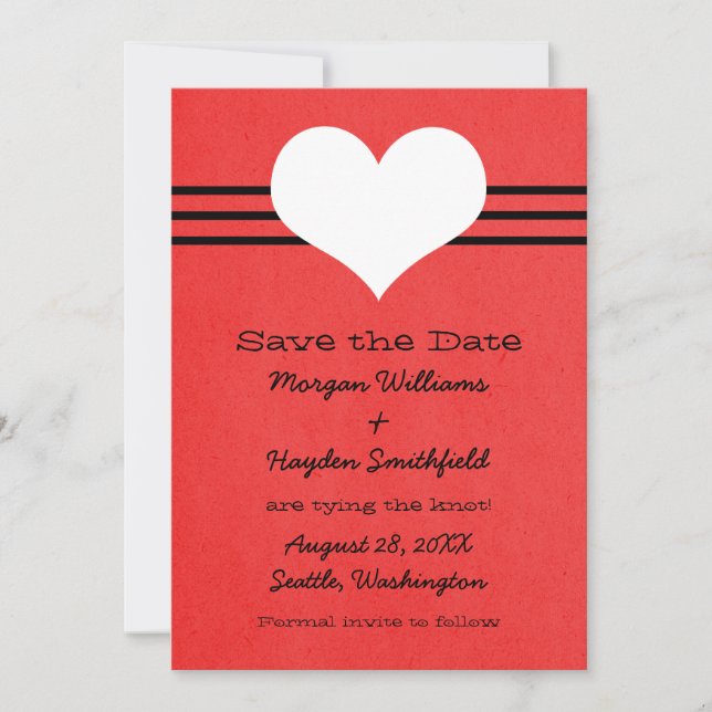 Save The Date Modern Heart Enregistrer la date Invitation, Rouge (Devant)
