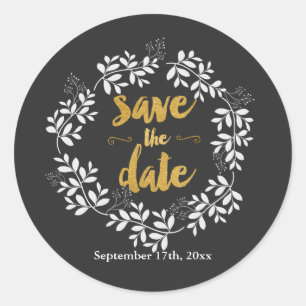 SAVE THE DATE Modern Leaf Wreath Rustic Sticker
