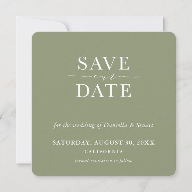 SAVE THE DATE modern minimal elegant olive green Invitation (Front)