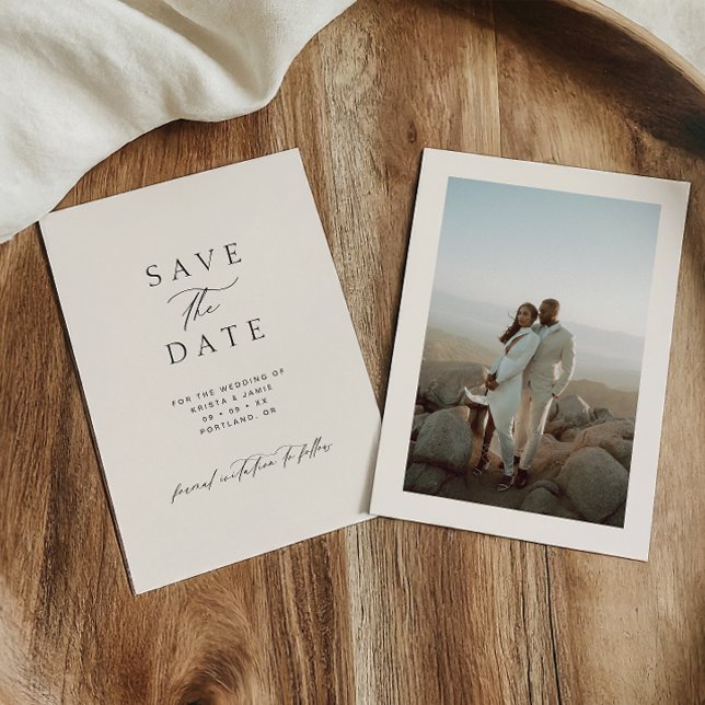 Save The Date Modern Minimalist Black & Ivory Photo Wedding (Créateur téléchargé)
