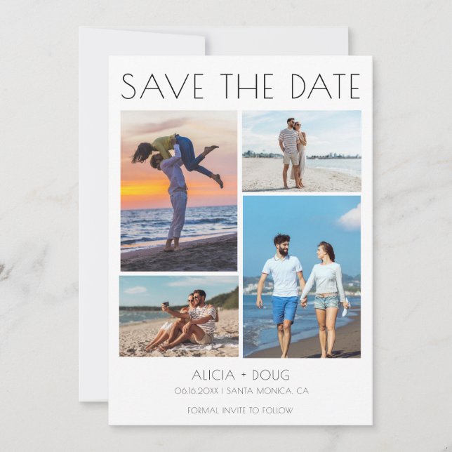 Save The Date Modern Minimalist Photo Collage Wedding (Devant)