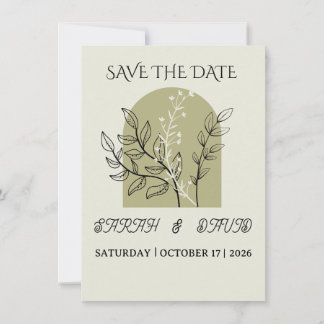 Save The Date modern minimalist sage green arch