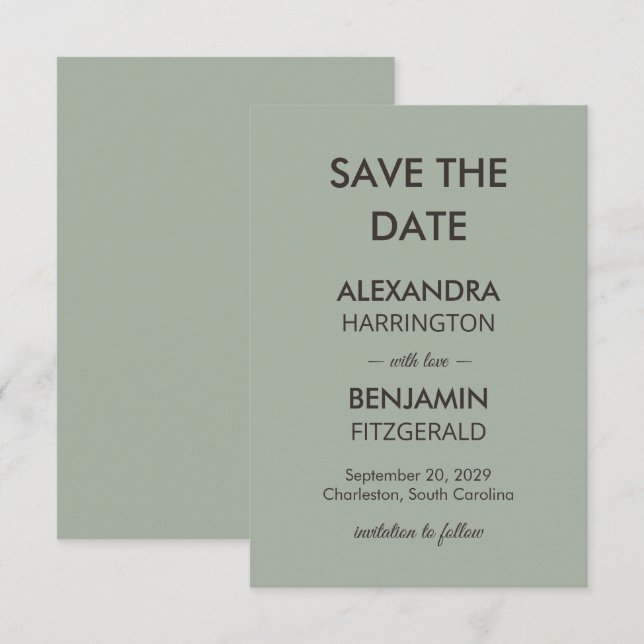 Save The Date Modern Minimalist Wedding | Sage Green Timeless  (Devant / Derrière)