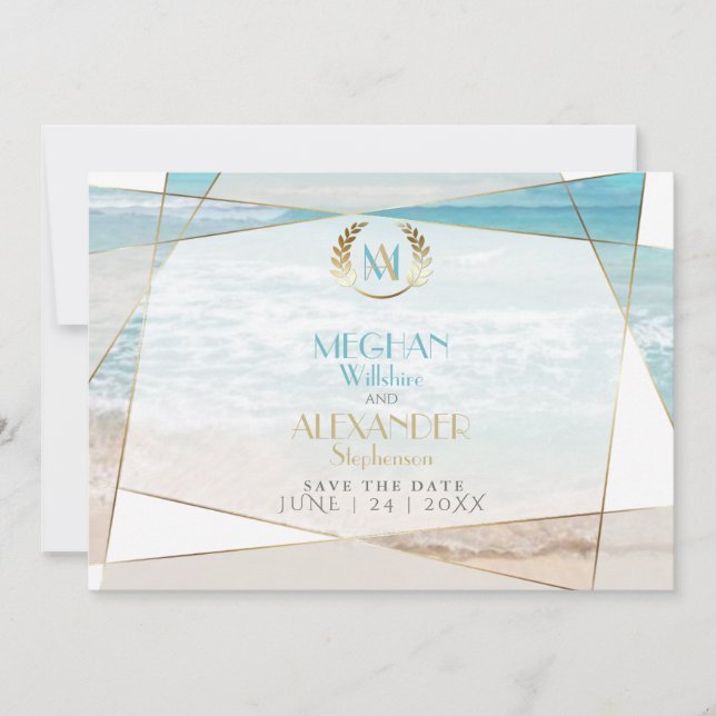 Save the Date | Modern Monogram Geometric Beach (Front)