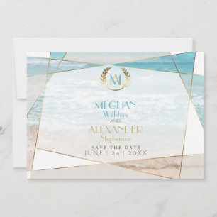 Save the Date   Modern Monogram Geometric Beach