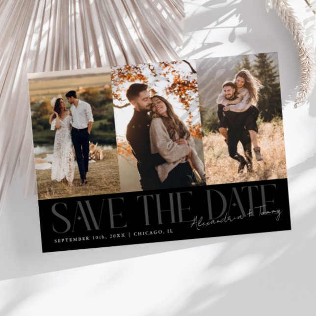Save The Date Modern Multi Photo Couple's Signature Black (Créateur téléchargé)