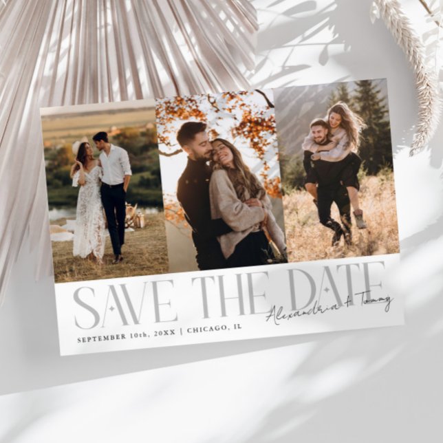 Save The Date Modern Multi Photo Couple's Signature White (Créateur téléchargé)