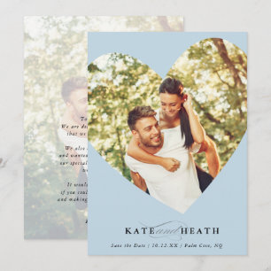 SAVE THE DATE modern photo elegant heart pale blue Invitation