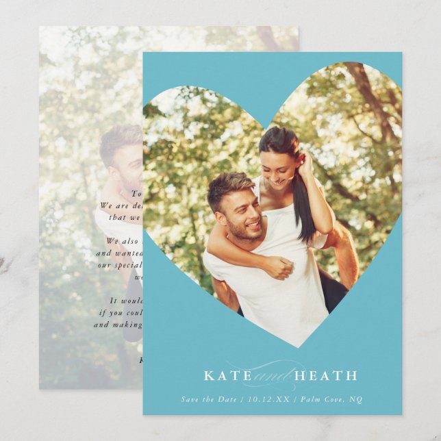 SAVE THE DATE modern photo elegant heart turquoise Invitation (Front/Back)