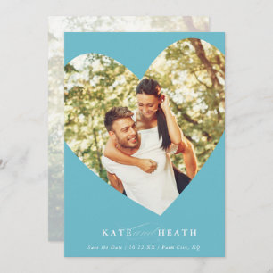 SAVE THE DATE modern photo elegant heart turquoise Invitation
