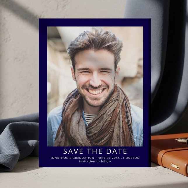 Save The Date Modern Photo Graduation Navy Blue (Créateur téléchargé)