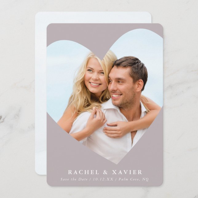 SAVE THE DATE modern photo heart frame mushroom Invitation (Front/Back)