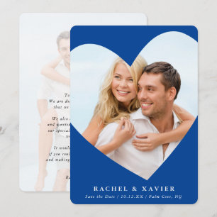 SAVE THE DATE modern photo heart frame royal blue Invitation