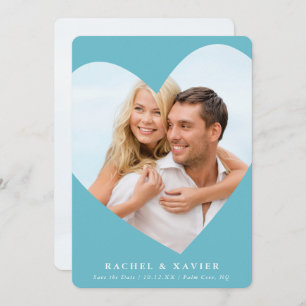 SAVE THE DATE modern photo heart frame turquoise Invitation
