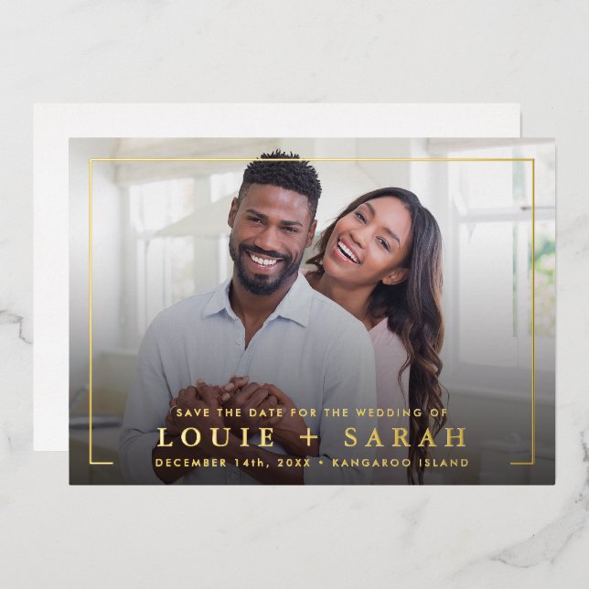 SAVE THE DATE modern photo minimalist foil overlay (Front/Back)