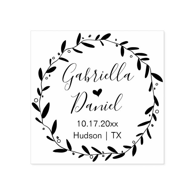 Save the date, Modern Rustic Leafy Frame Rubber Stamp (Imprint)