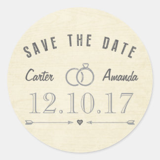 Save The Date Modern Rustic Light Tan Wood Classic Round Sticker