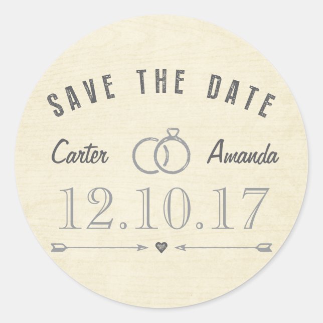 Save The Date Modern Rustic Light Tan Wood Classic Round Sticker (Front)