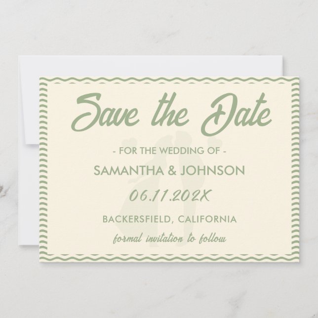 Save The Date Modern Sage Green Wavy Stripe Wedding (Devant)