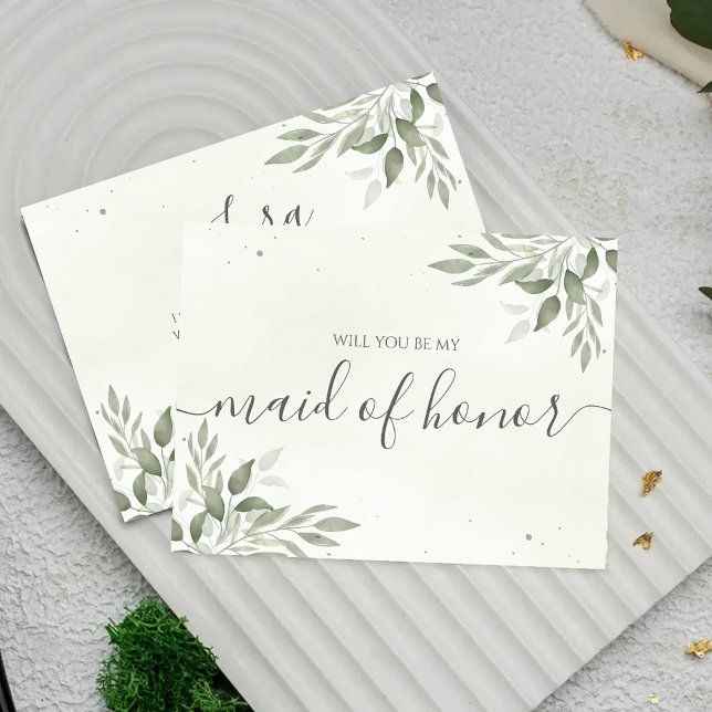 Save The Date Modern Sage Greenery Maid Of Honor Proposal Card (Créateur téléchargé)