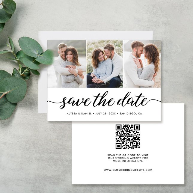 Save The Date Modern Script 3 Photos QR CODE Site Mariage (Créateur téléchargé)