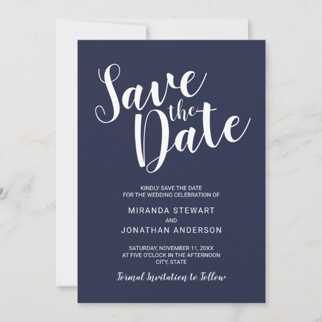 Save The Date Modern Script Marine Blue Wedding Enregistrer la d (Devant)