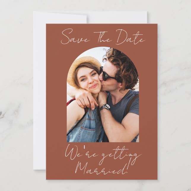 Save The Date Modern Script Terracotta Photo Monogram  (Devant)