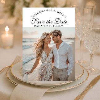 Save The Date Modern Script Two Beach Photos Destination Wedding