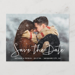 Save the Date Modern Script Typography Wedding Announcement Postcard
