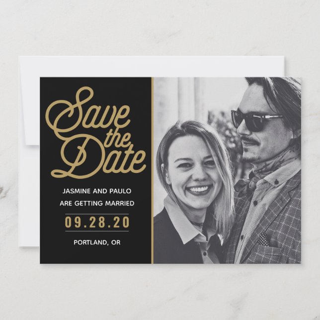 Save The Date Modern Script Wedding Photo Card (Front)