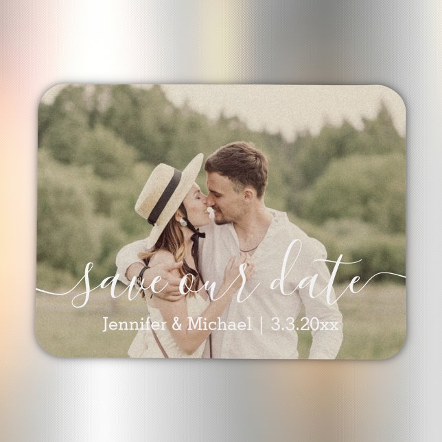 save the date modern script  wedding photo magnet (Creator Uploaded)