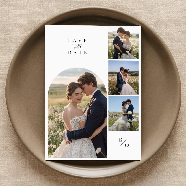 Save The Date Modern Simple Arch 4 Photo Collage Mariage (Créateur téléchargé)
